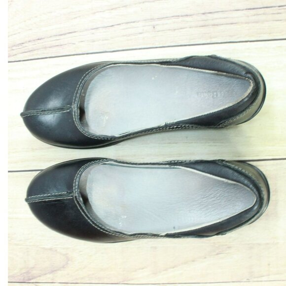 LL Bean Black Leather Slip On Split Toe Casual Wedge Loafer Shoes Size 6.5 M - Picture 7 of 9